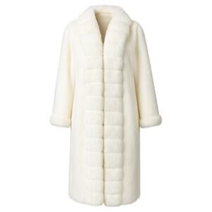 Scandinavian Faux Fur Coat Ivory Long PlushVintage Made in USA Size L boujee fit